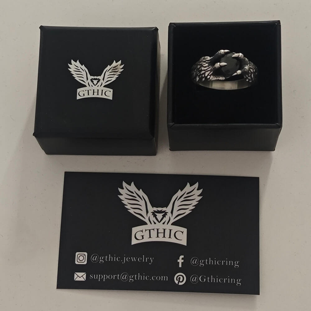 Gothic Dragon Claw Gemstone Sterling Silver Ring