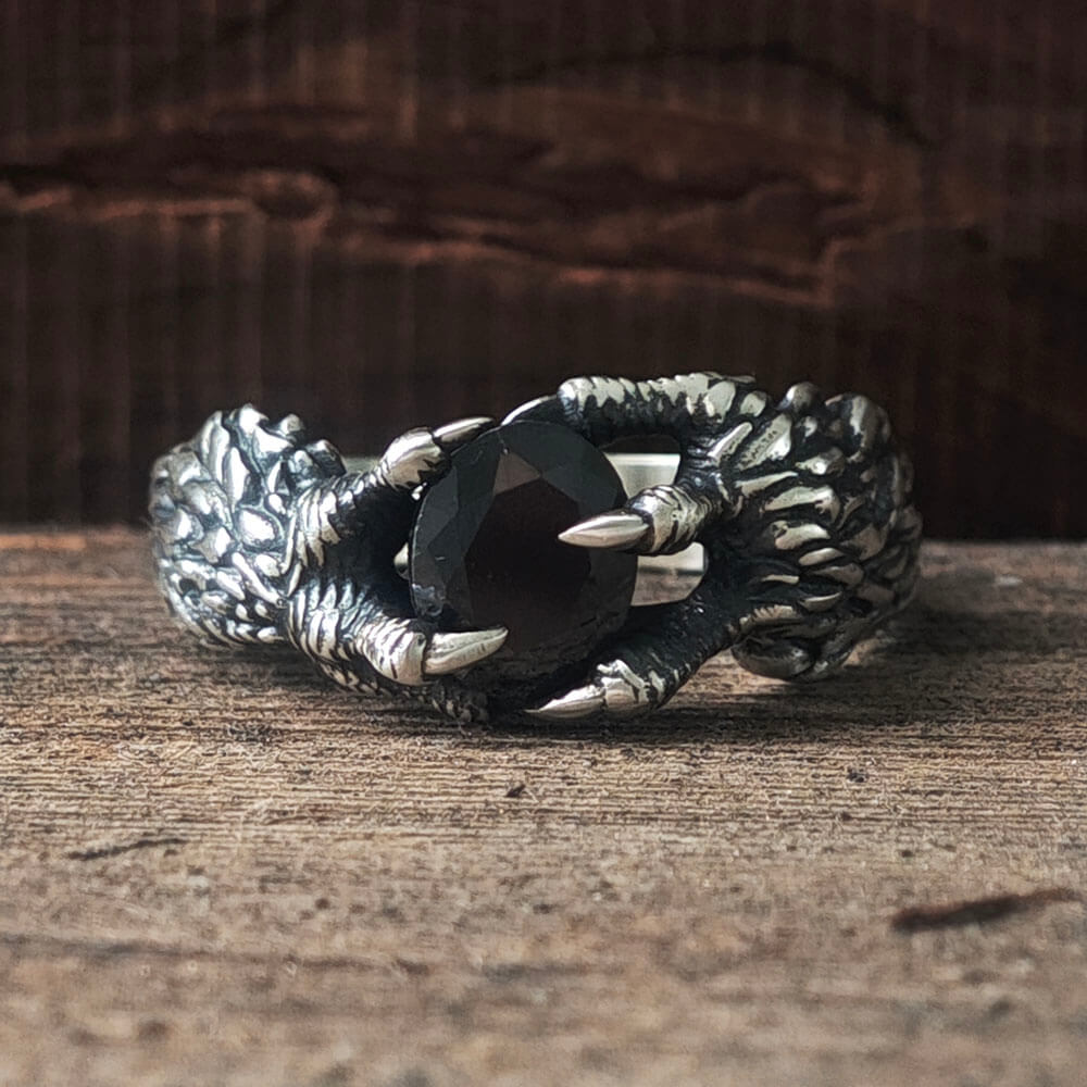 Gothic Dragon Claw Gemstone Sterling Silver Ring