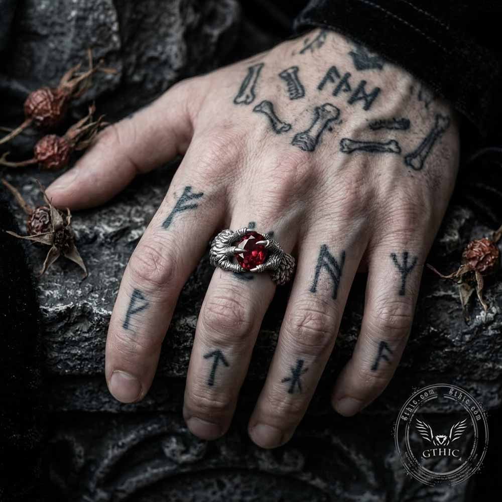 Gothic Dragon Claw Gemstone Sterling Silver Ring | Gthic.com