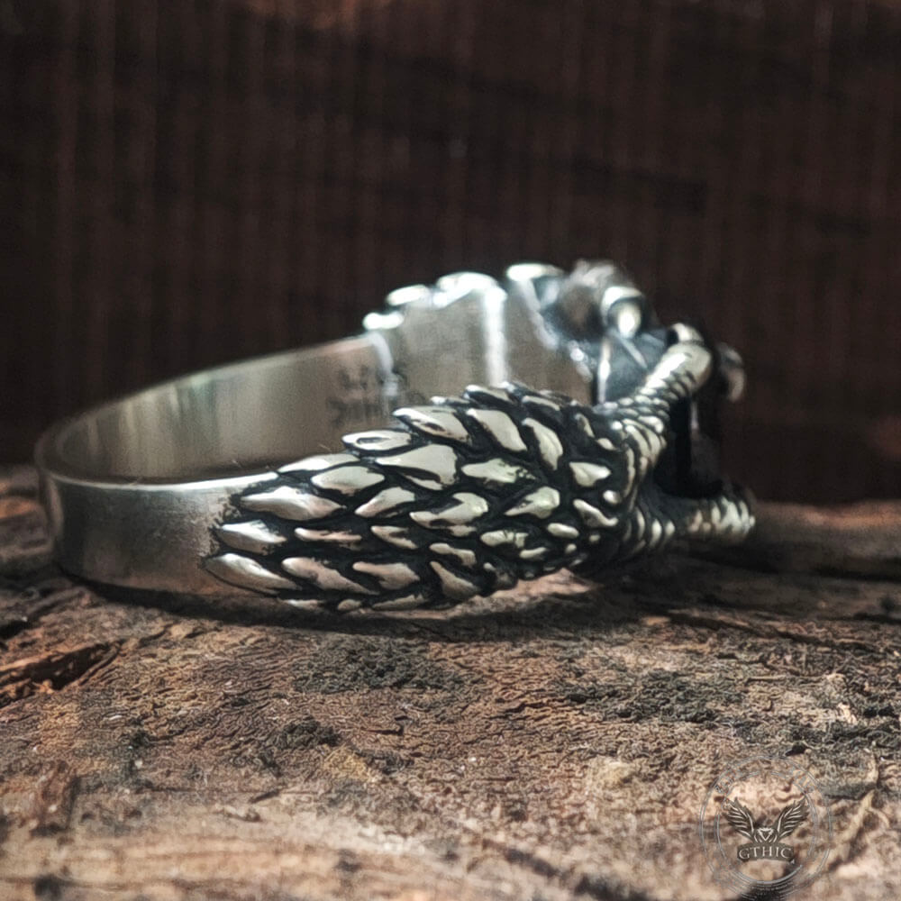 Gothic Dragon Claw Gemstone Sterling Silver Ring
