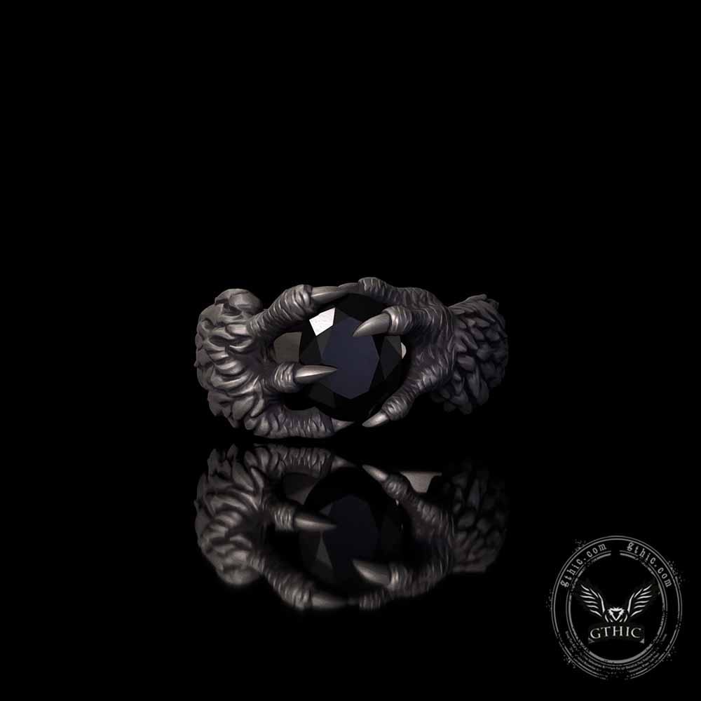 Gothic Dragon Claw Gemstone Sterling Silver Ring