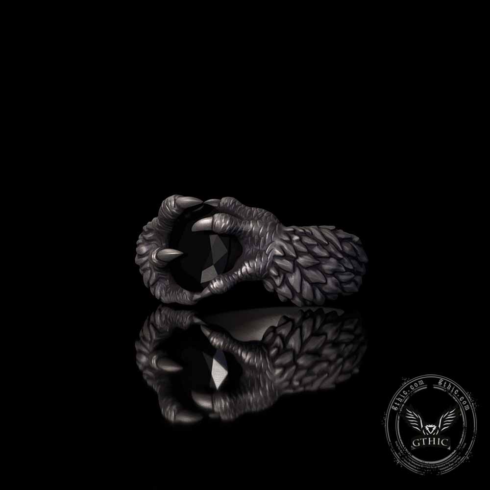 Gothic Dragon Claw Gemstone Sterling Silver Ring