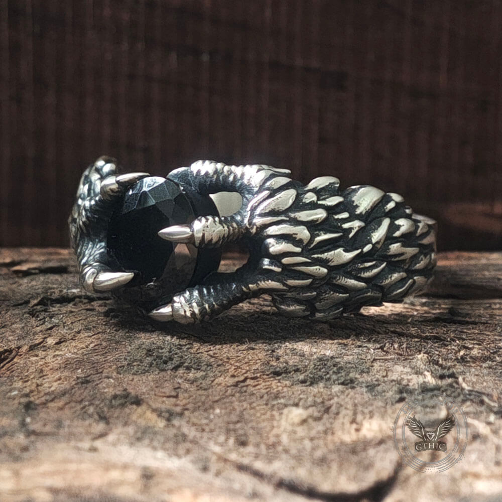 Gothic Dragon Claw Gemstone Sterling Silver Ring