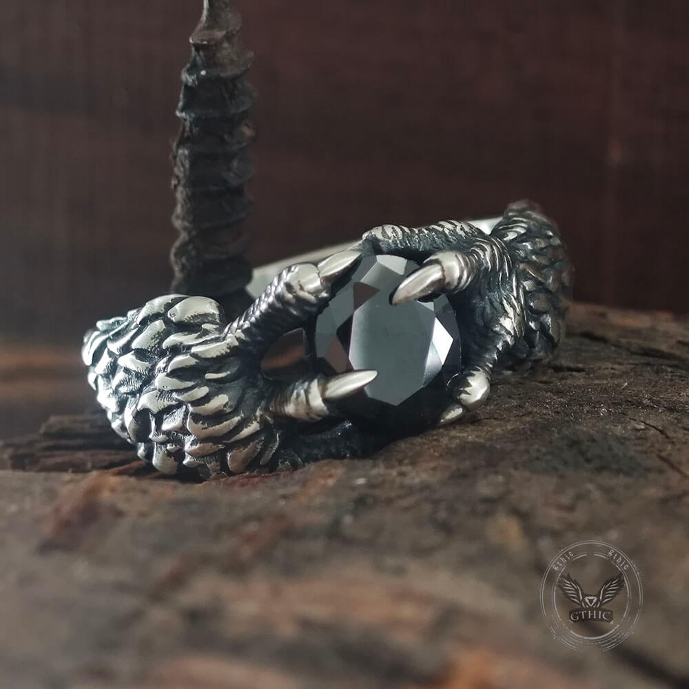Gothic Dragon Claw Gemstone Sterling Silver Ring