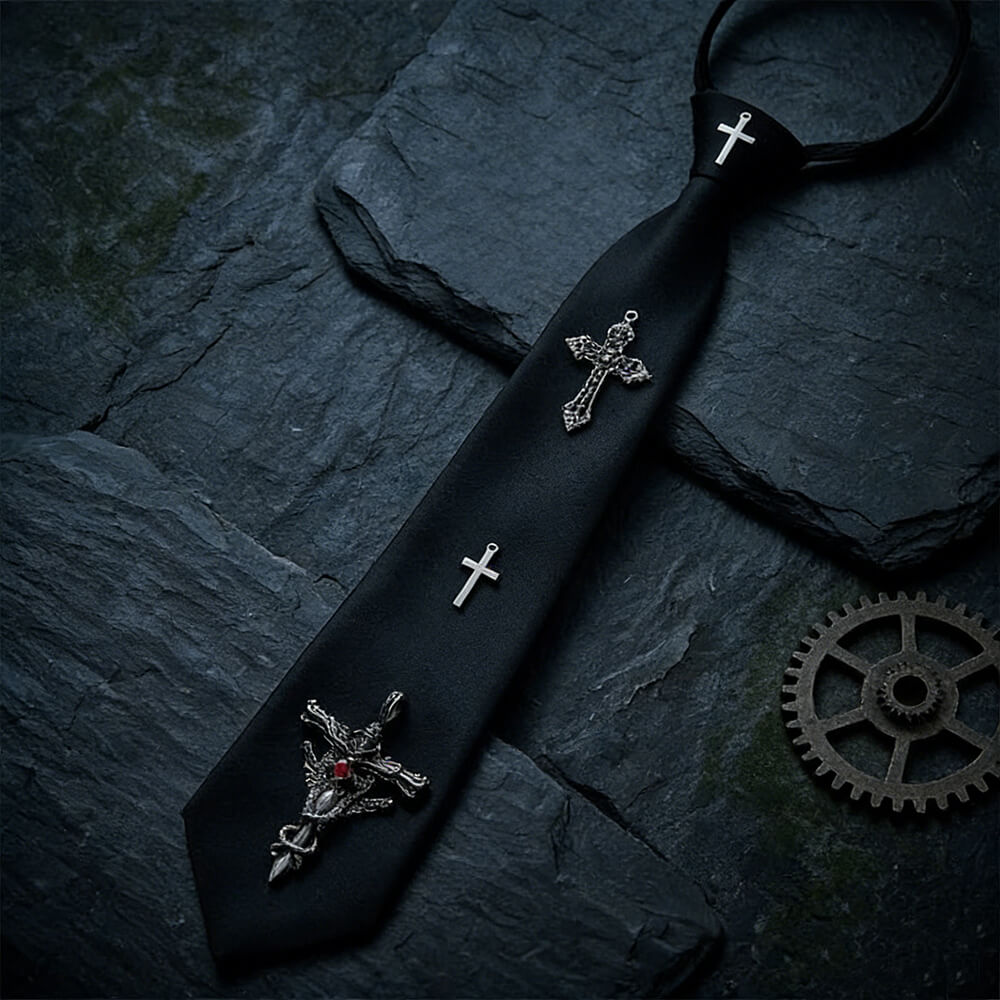 Gothic Dragon Cross Titanium Shirt Tie | Gthic.com