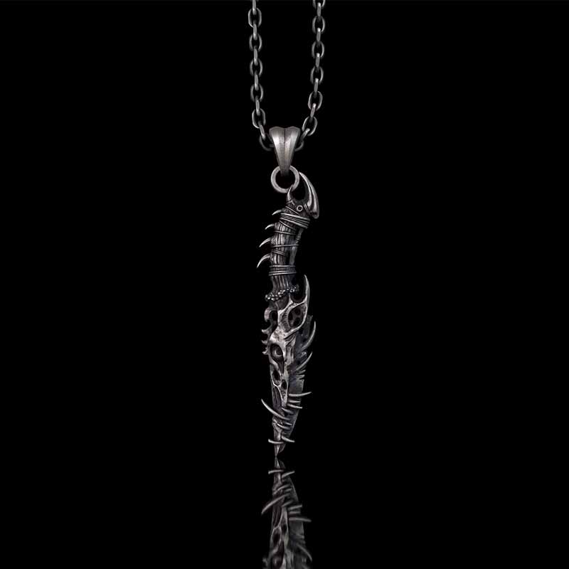 Gothic Dragon Dagger Knife Sterling Silver Pendant 01 | Gthic.com