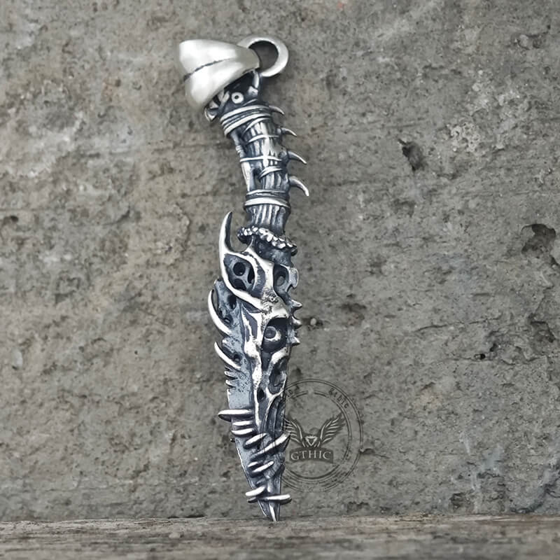 Gothic Dragon Dagger Knife Sterling Silver Pendant