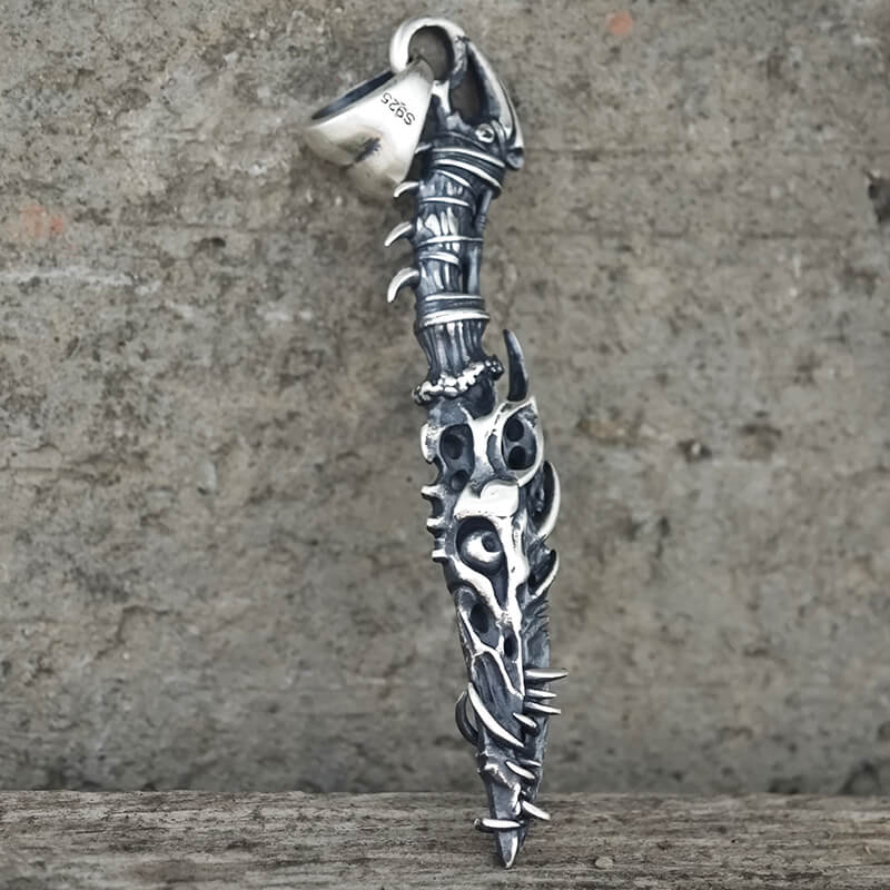Gothic Dragon Dagger Knife Sterling Silver Pendant 02 | Gthic.com