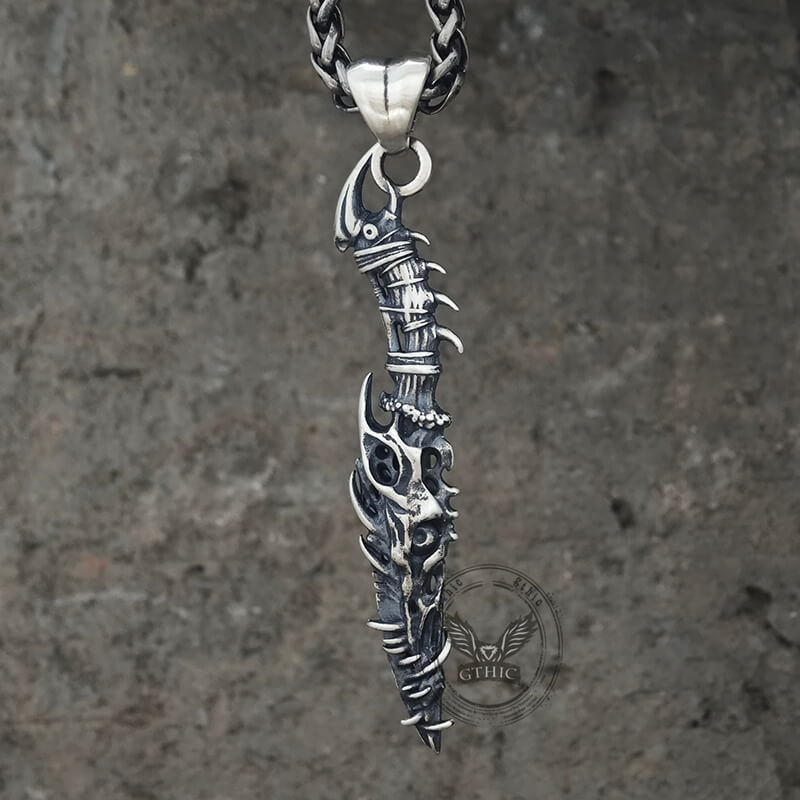Gothic Dragon Dagger Knife Sterling Silver Pendant 03 | Gthic.com