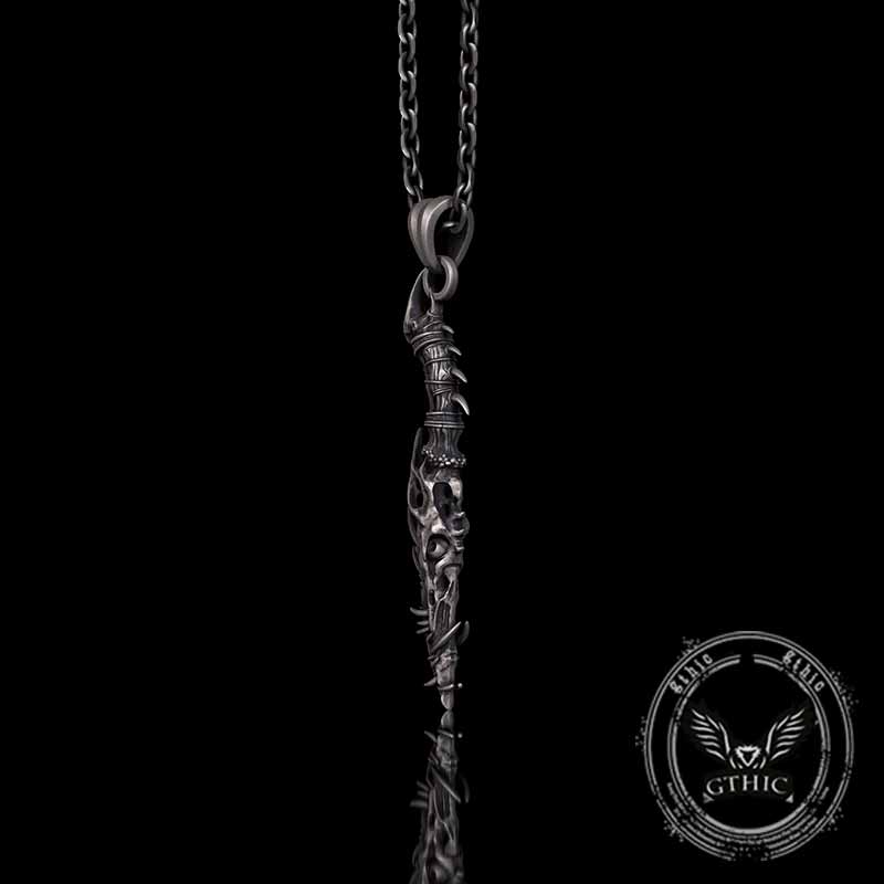 Gothic Dragon Dagger Knife Sterling Silver Pendant