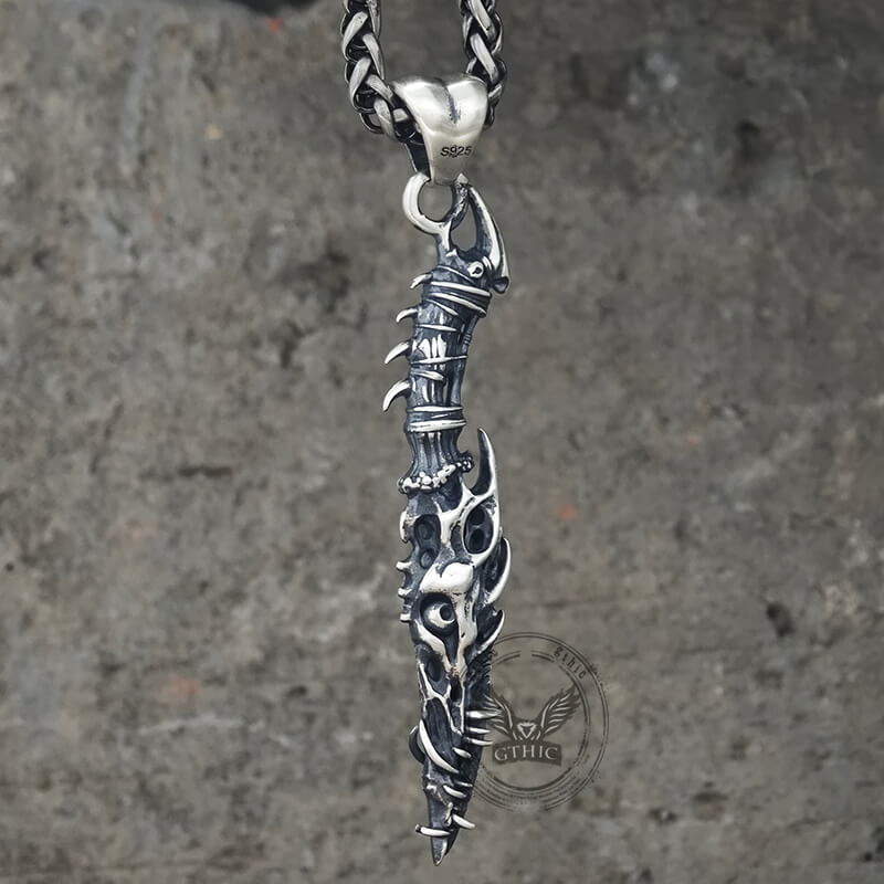 Gothic Dragon Dagger Knife Sterling Silver Pendant