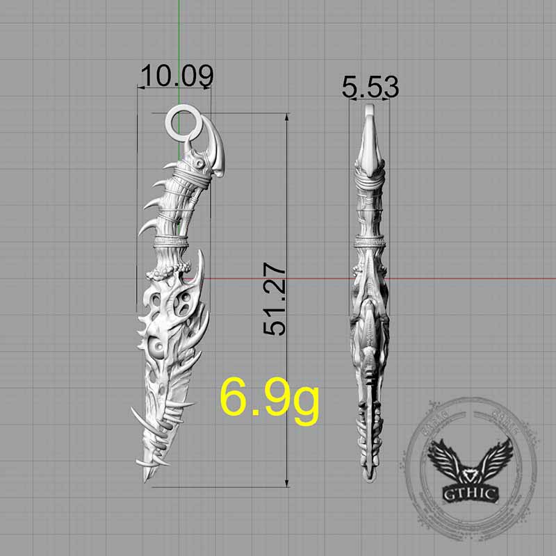 Gothic Dragon Dagger Knife Sterling Silver Pendant