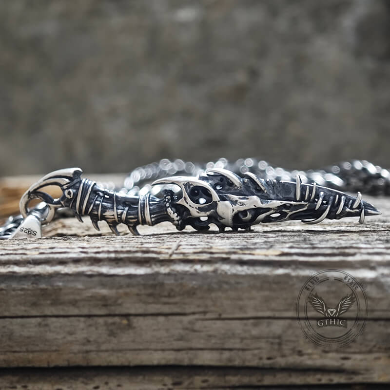 Gothic Dragon Dagger Knife Sterling Silver Pendant