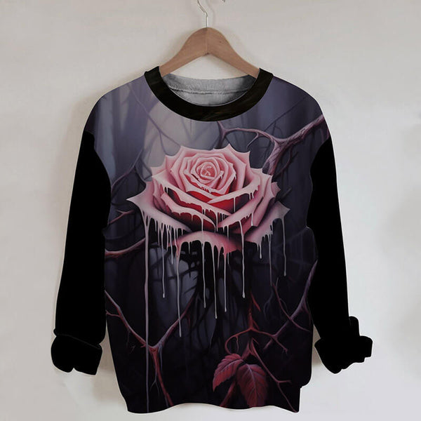 Gothic Dripping Rose Round Neck Sweatshirt | Gthic.com