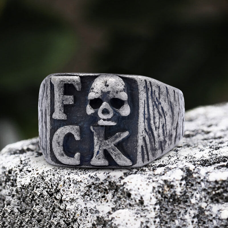 Gothic English Letter Skull Stainless Steel Ring 01 | Gthic.com