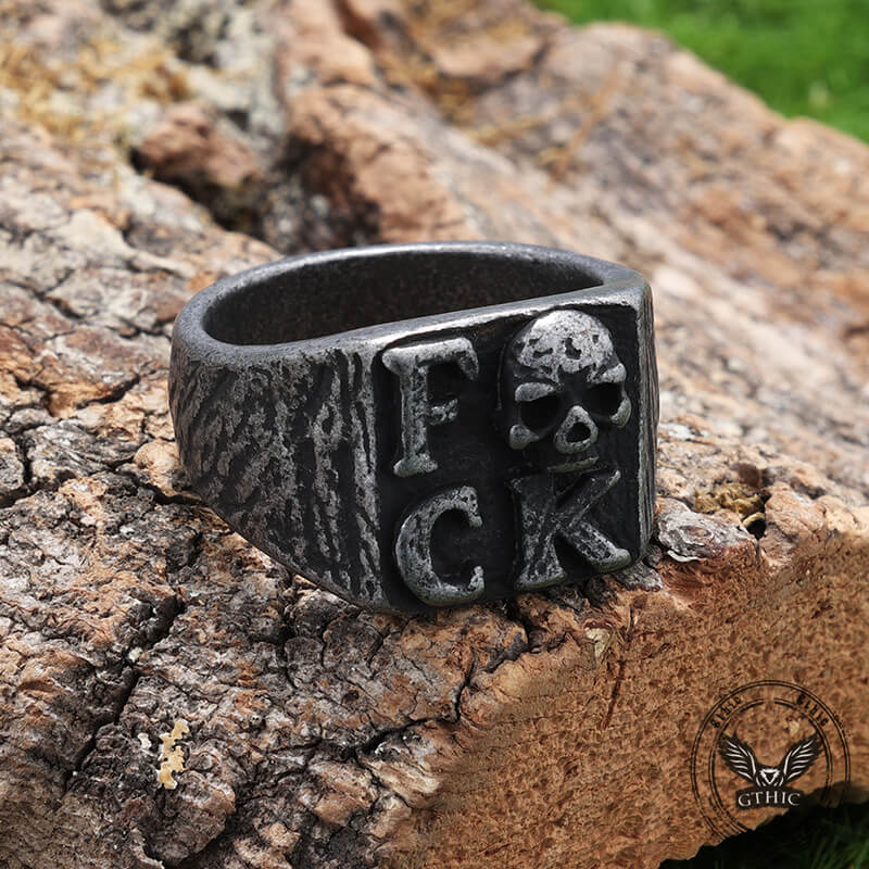 Gothic English Letter Skull Stainless Steel Ring 02 | Gthic.com