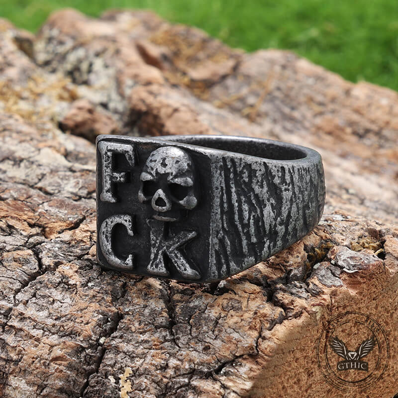 Gothic English Letter Skull Stainless Steel Ring 03 | Gthic.com