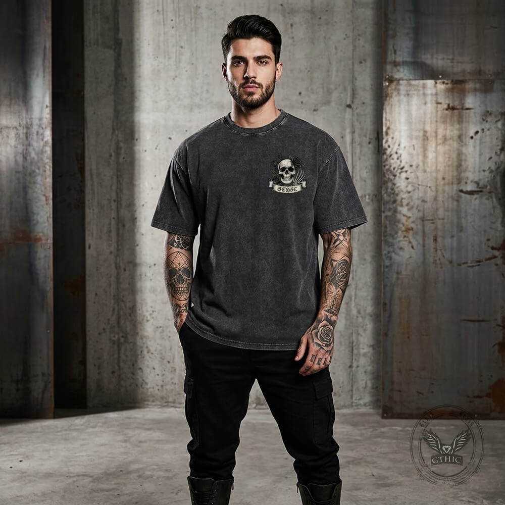 Gothic Eternal Darkness Skull Rose Vintage Washed T-shirt | Gthic.com