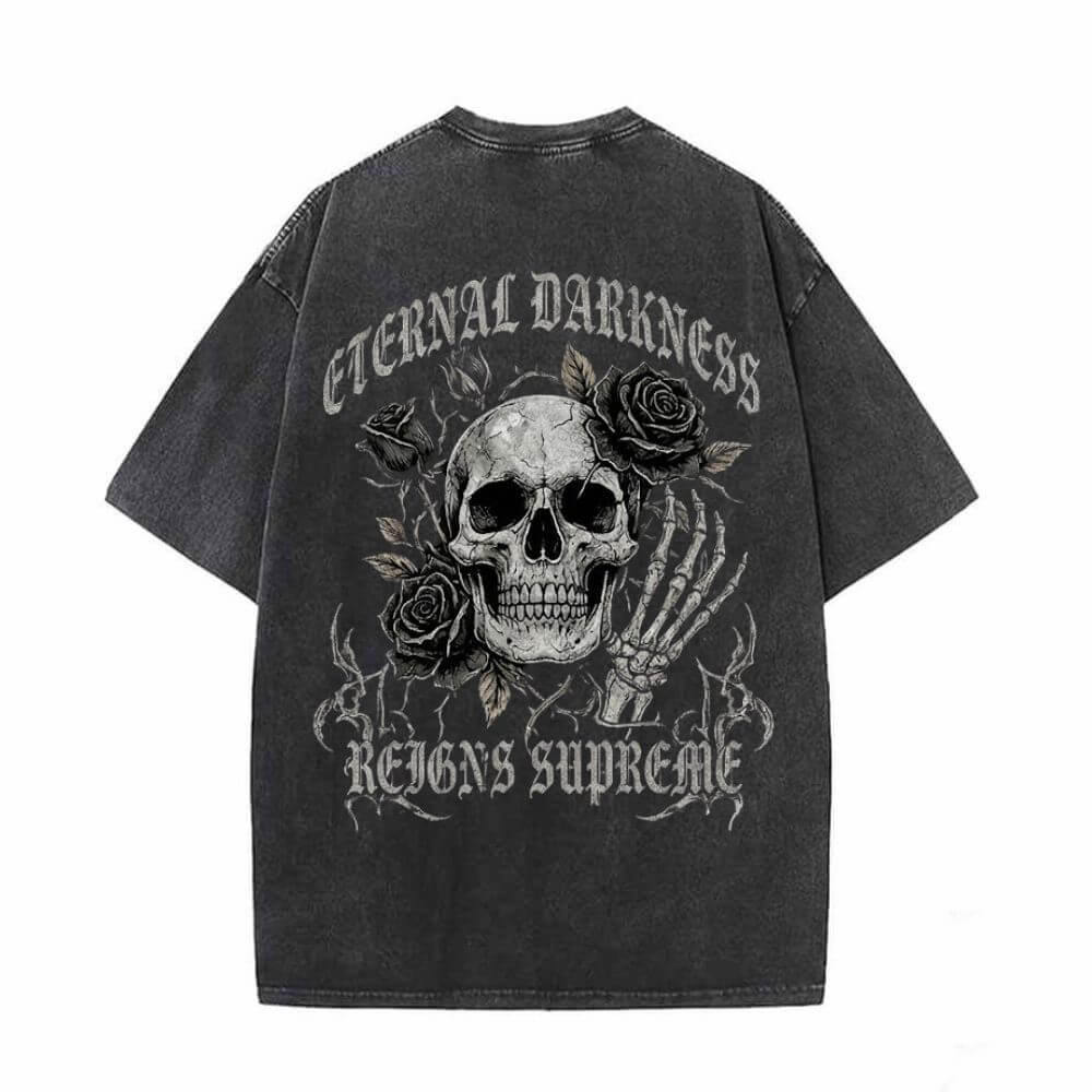 Gothic Eternal Darkness Skull Rose Vintage Washed T-shirt | Gthic.com