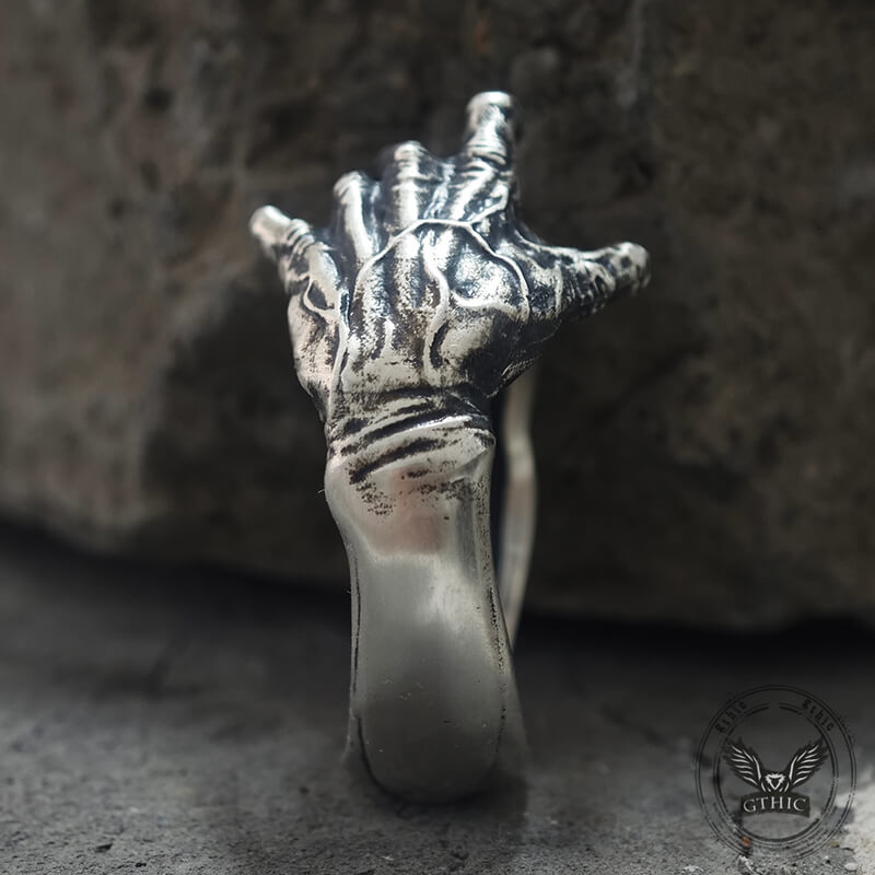 Gothic Evil Devil Hand Sterling Silver Ring