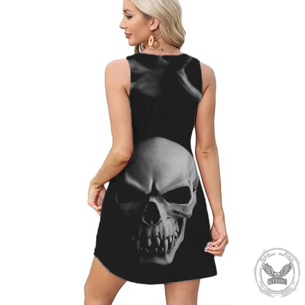 Gothic Fangs Skull Print V-Neck Vest Dress | Gthic.com