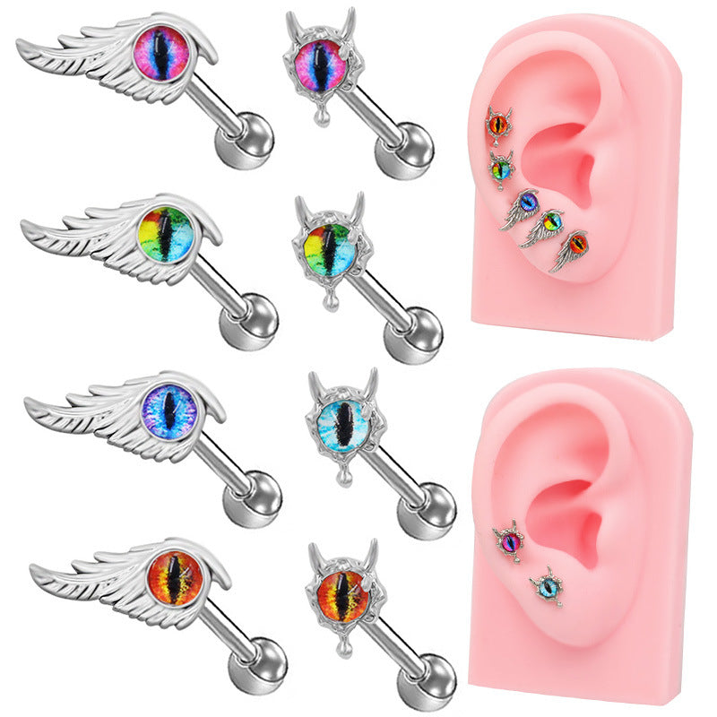 Gothic Feather Demon Eye Stainless Steel Industrial Piercing