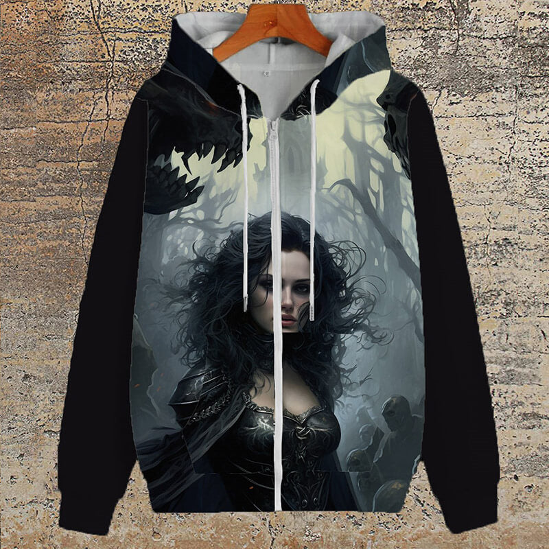 Gothic Female Beauty Polyester Hoodie Coat