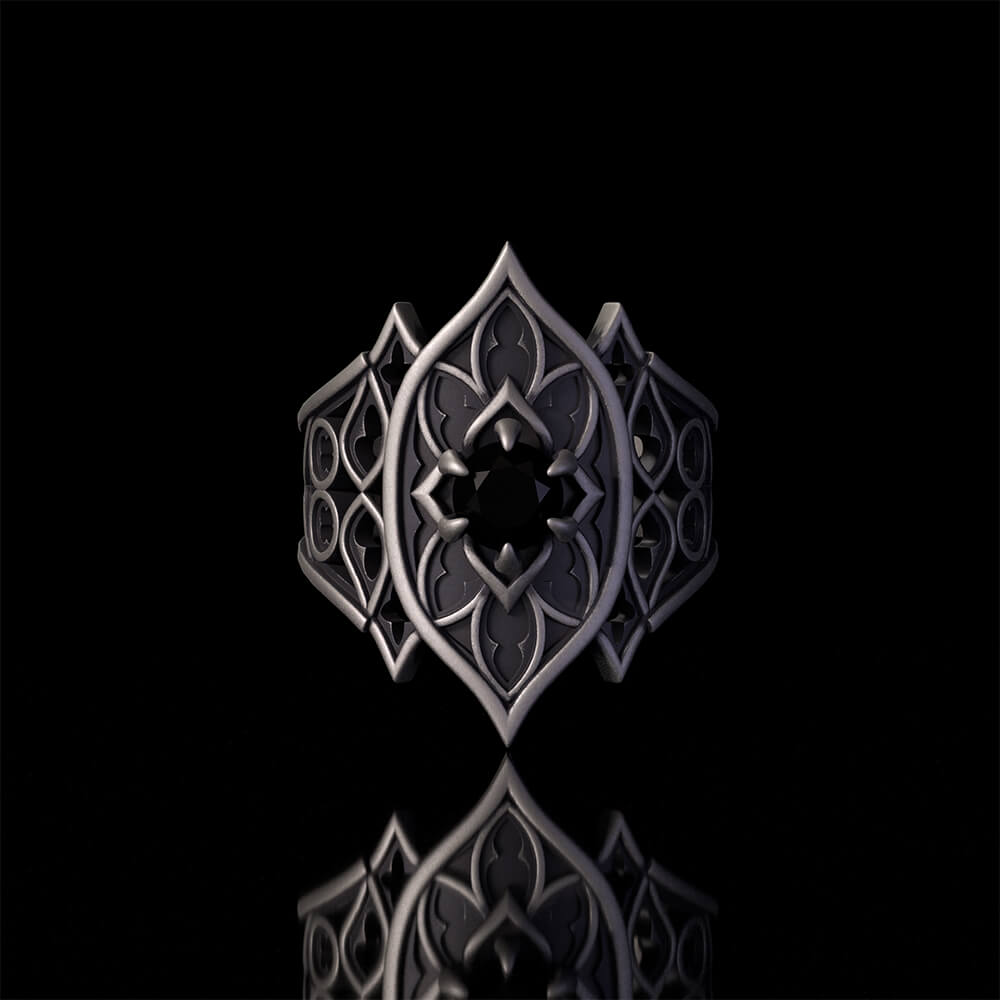 Gothic Filigree Sterling Silver Gemstone Ring