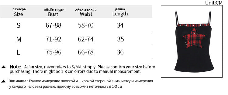 Gothic Five-Pointed Star Print Plaid Patchwork Camisole