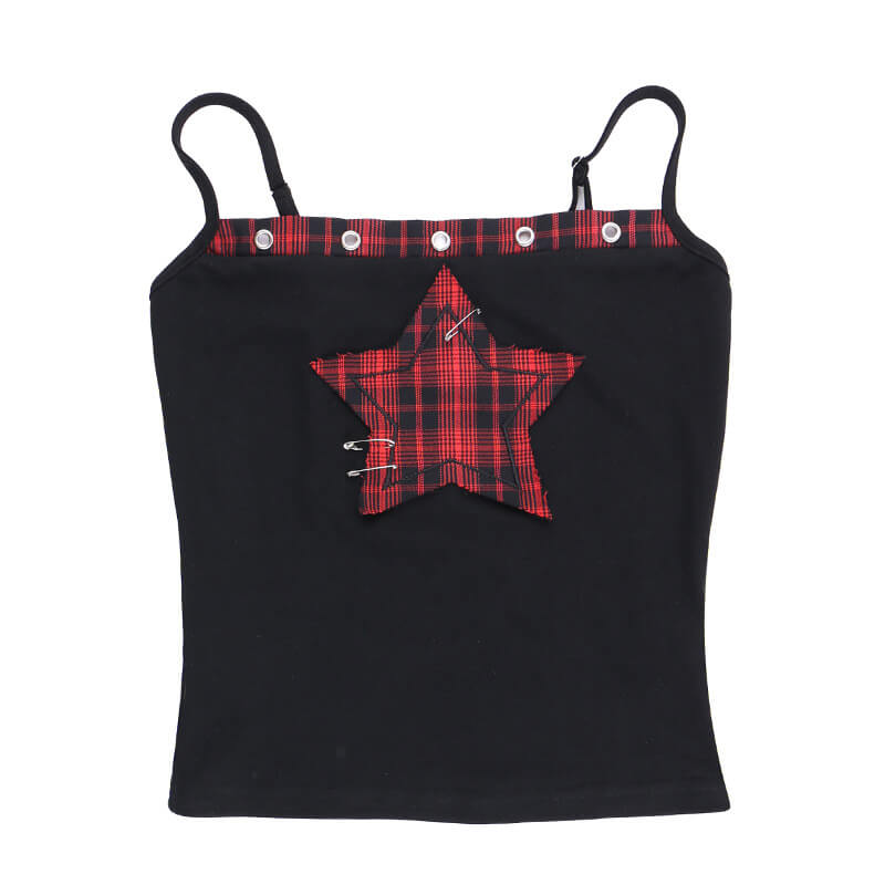 Gothic Five-Pointed Star Print Plaid Patchwork Camisole | Gthic.com