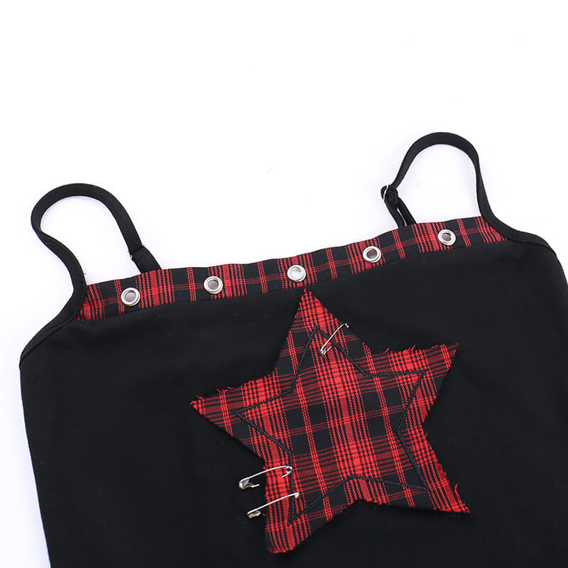 Gothic Five-Pointed Star Print Plaid Patchwork Camisole