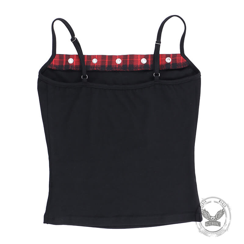 Gothic Five-Pointed Star Print Plaid Patchwork Camisole