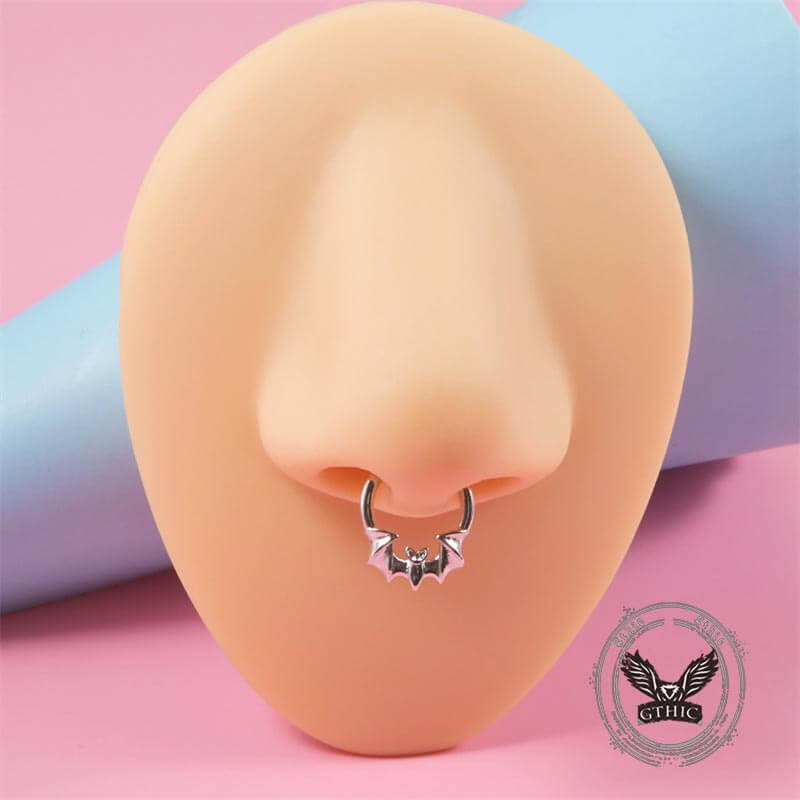 Gothic Flame Bat Shape Stainless Steel Nose Ring 03 | Gthic.com