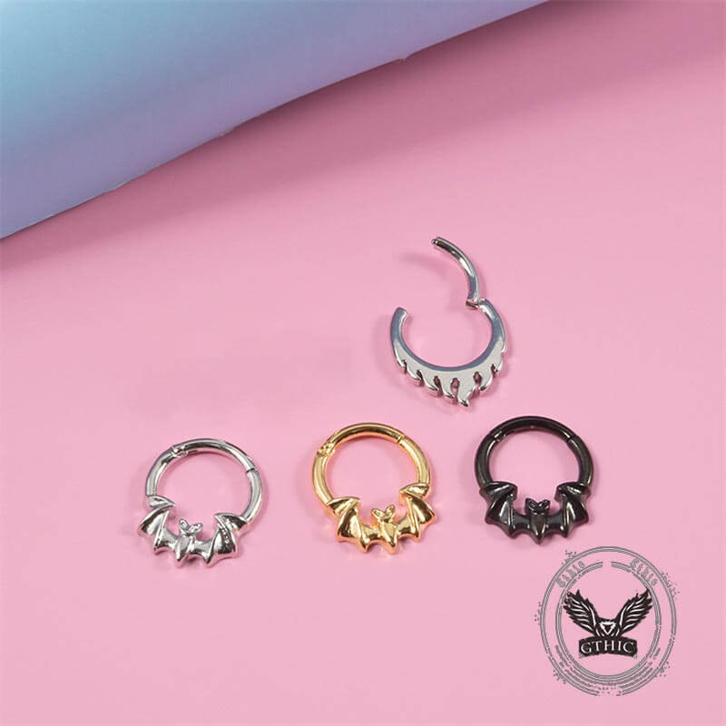 Gothic Flame Bat Shape Stainless Steel Nose Ring 01 | Gthic.com