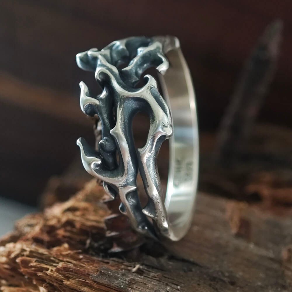 Gothic Flame Sterling Silver Hollow Ring