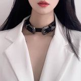 Gothic Floral Pattern Pu Leather Buckle Choker | Gthic.com