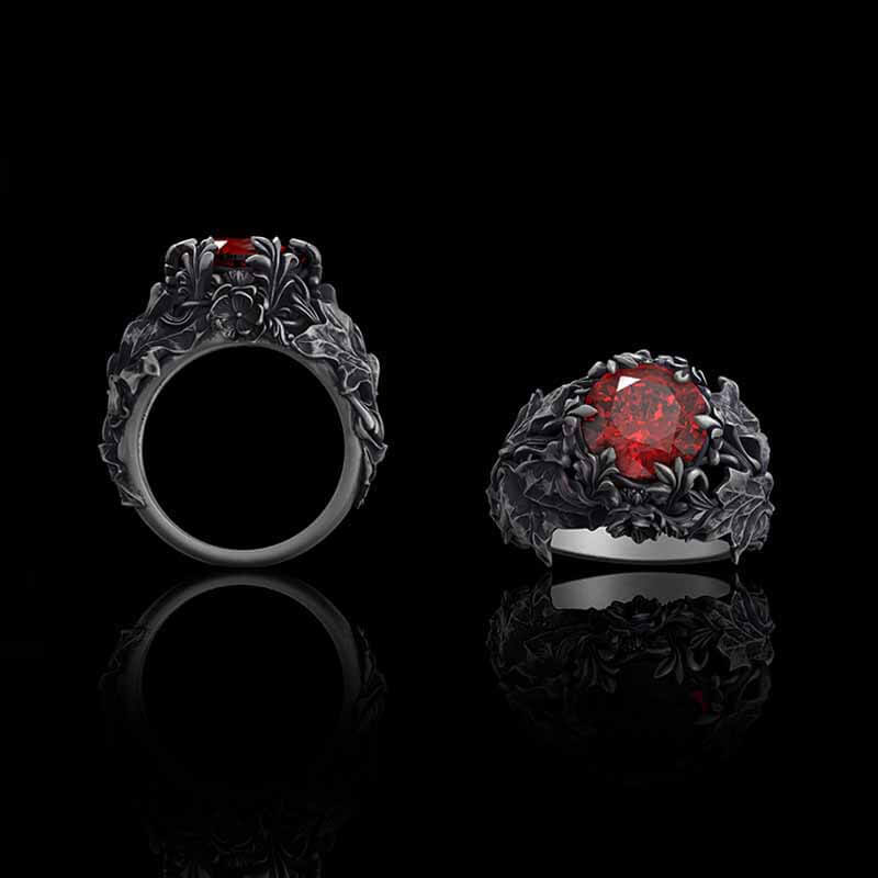 Gothic Floral Pattern Zircon-set Sterling Silver Ring | Gthic.com