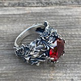 Gothic Floral Pattern Zircon-set Sterling Silver Ring | Gthic.com