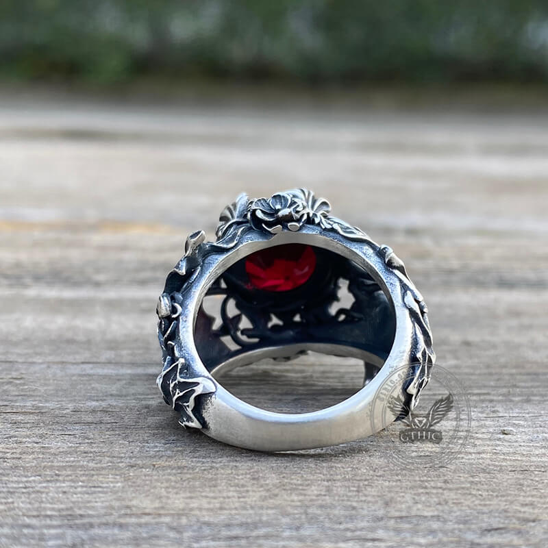 Gothic Floral Pattern Zircon-set Sterling Silver Ring