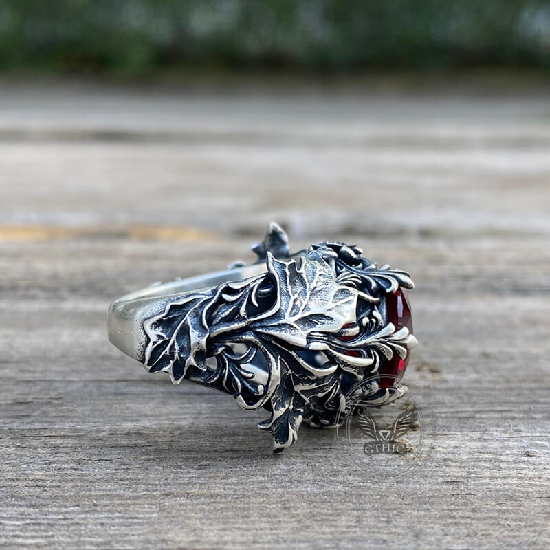 Gothic Floral Pattern Zircon-set Sterling Silver Ring | Gthic.com