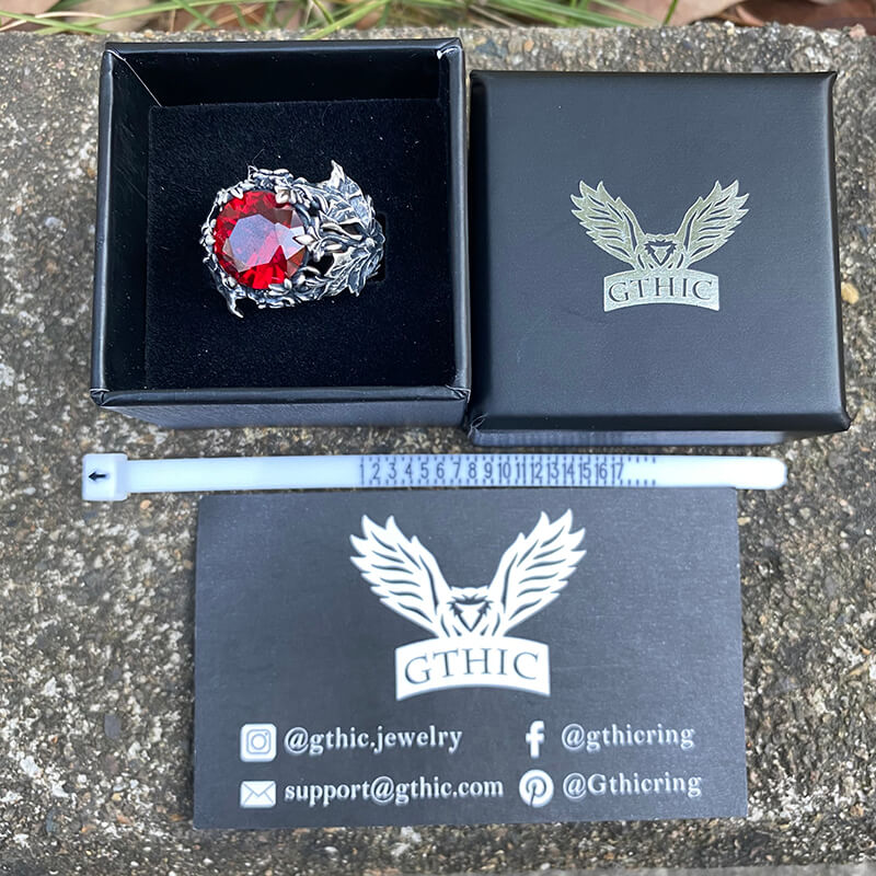 Gothic Floral Pattern Zircon-set Sterling Silver Ring