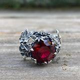 Gothic Floral Pattern Zircon-set Sterling Silver Ring | Gthic.com