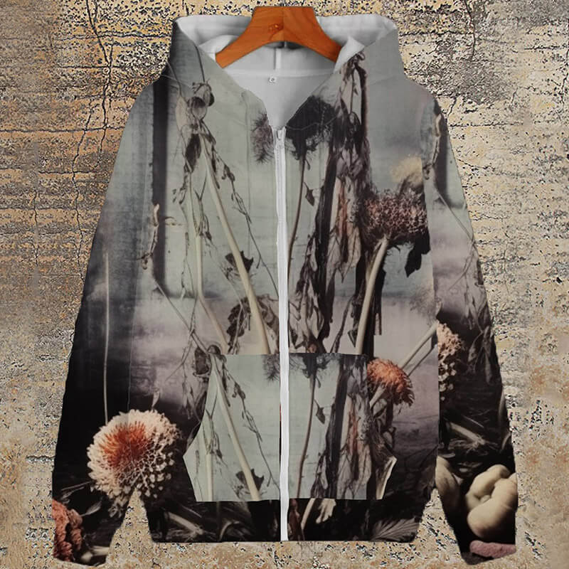 Gothic Flower Ruins Polyester Hoodie Coat | Gthic.com