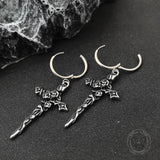 Gothic Forbidden Rose Cross Stainless Steel Hoop Earrings