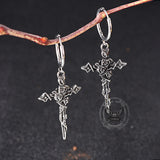 Gothic Forbidden Rose Cross Stainless Steel Hoop Earrings