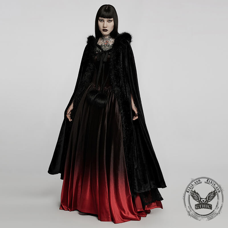 Gothic Fur Collar Winter Hooded Cape | Gthic.com