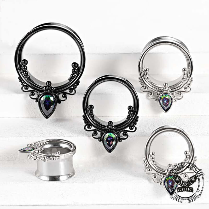  Gothic Gem-set Stainless Steel Tunnel Ear Gauges | Gthic.com