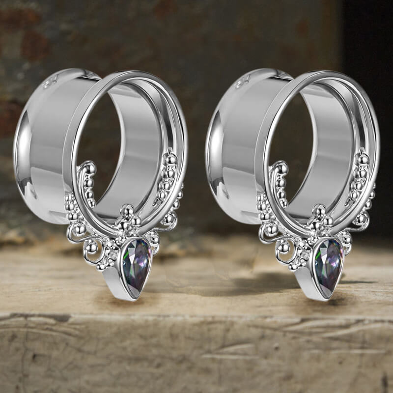  Gothic Gem-set Stainless Steel Tunnel Ear Gauges | Gthic.com