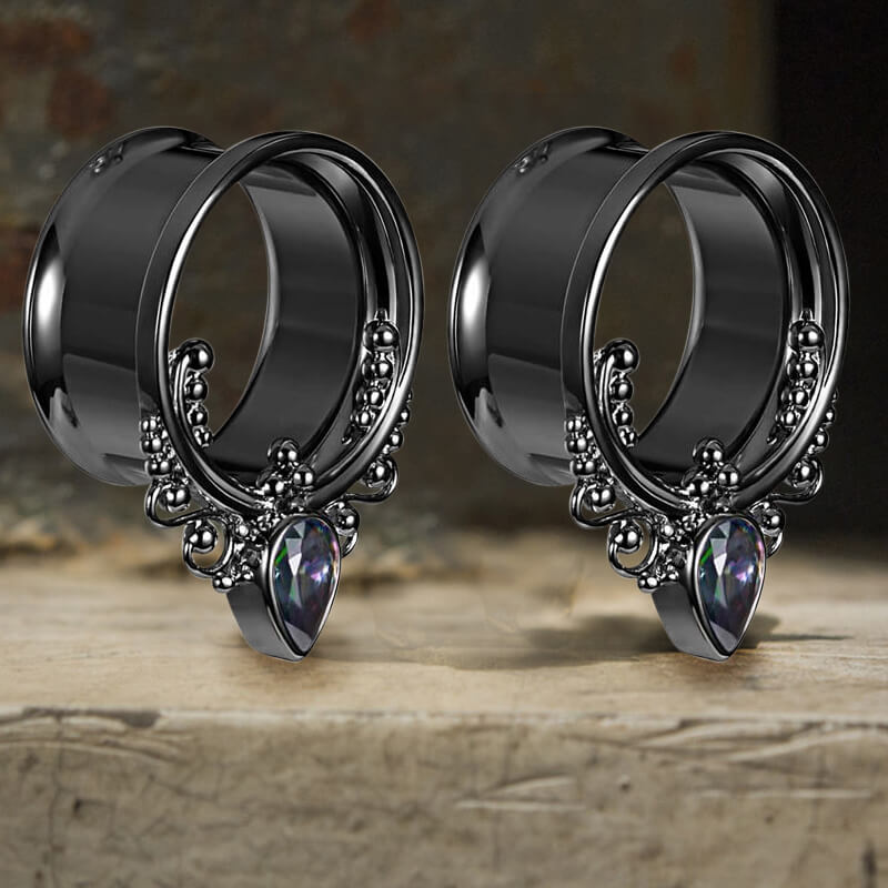  Gothic Gem-set Stainless Steel Tunnel Ear Gauges | Gthic.com