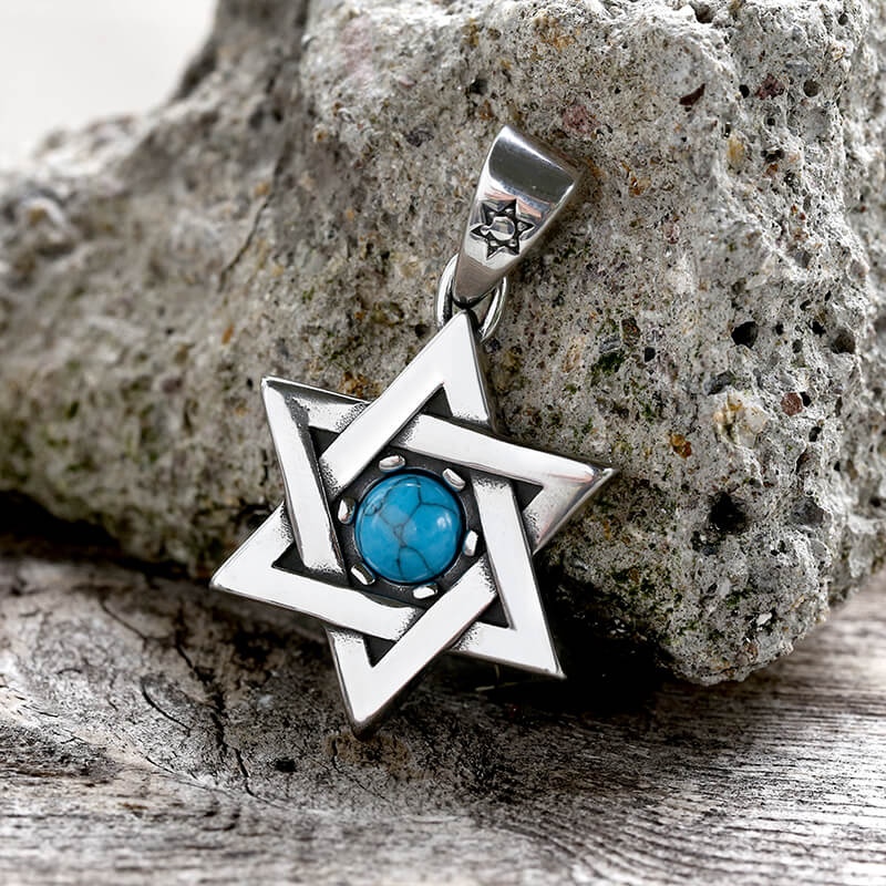 Gothic Gem-set Star Of David Stainless Steel Pendant 04 blue | Gthic.com